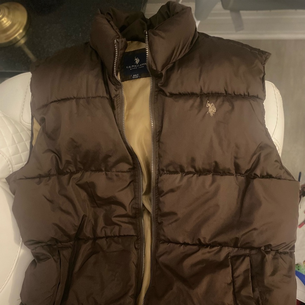 Brown polo puffer winter vest